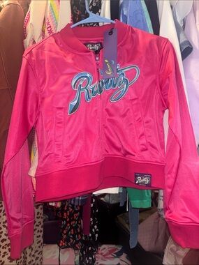 Roxy Women's Hot Pink Script Logo Zip Varsity Jacket medium